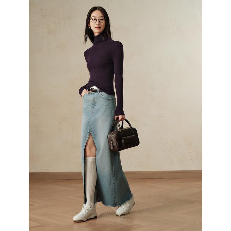 Jiusi Annakoo Women's Seamless 100% Wool High-Neck Knit Sweater