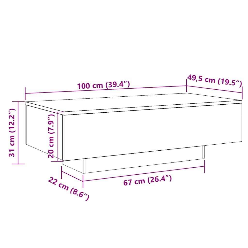 Coffee Table Black 100 X 49.5 X 31 Cm Particleboard
