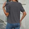 Damen Rundhals Puff Kurzarm T-Shirt Figurbetont Einfarbig Lässiges Strick-T-Shirt Top