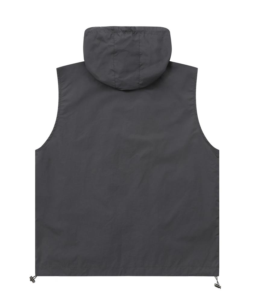 Mucent Tech Nylon Hooded Vest Sleeveless Anorak Windbreaker Vest (Black, Charcoal)