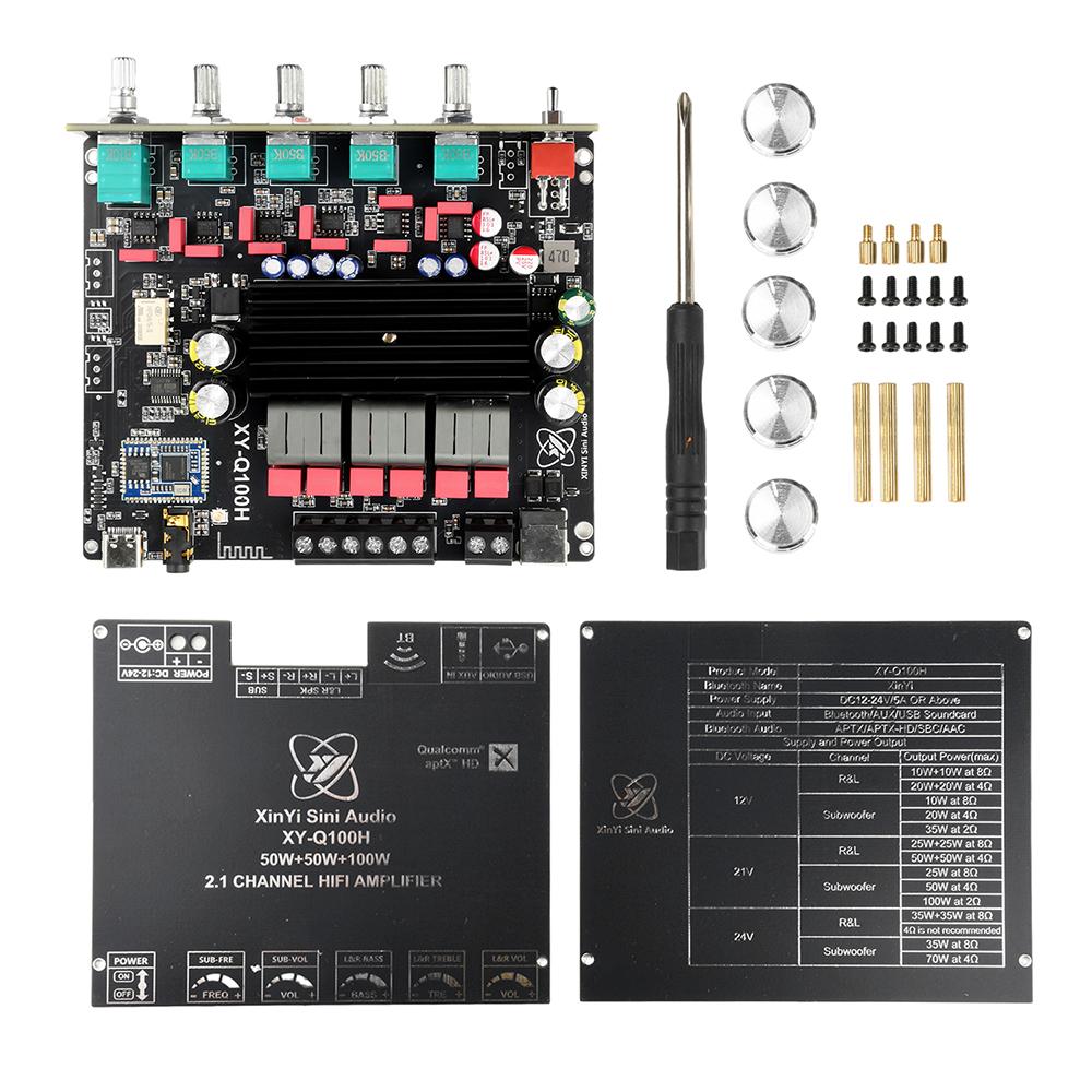 DC12-24V Q100H Bluetooth Audio Amplifier Board with Qualcomm aptX 2.1 Channel 50W*2 + 100W Amplifier TPA3116 Subwoofer Amplifier