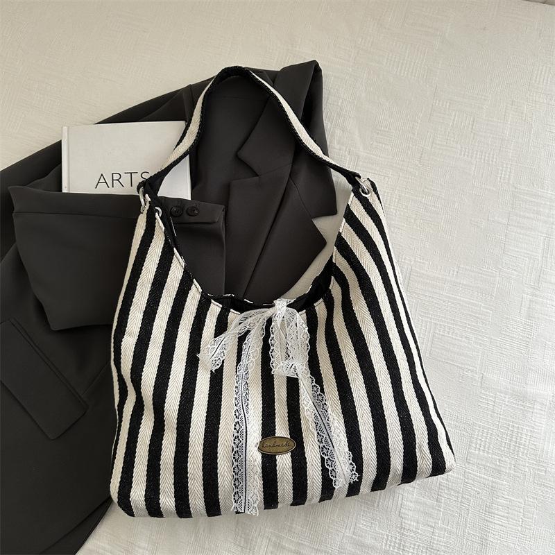 Fashion and Popular Double-sided Striped Tote Bag, Simple Niche Design, Underarm Bag, Foreign Style Large-capacity Shoulder Bag
