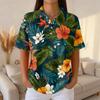 Damen Casual Kurzarm Hawaiian Print Waffelstrick Poloshirt Knopfleiste Tropisches Blumenmuster Sommer Oberteil