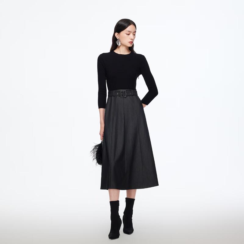 VEROMODA Autumn Elegant Wool-Silk Blend Spliced Midi Dress