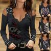 Fashion Women Halloween Print Long-sleeved Top Off-the-shoulder Casual Tops