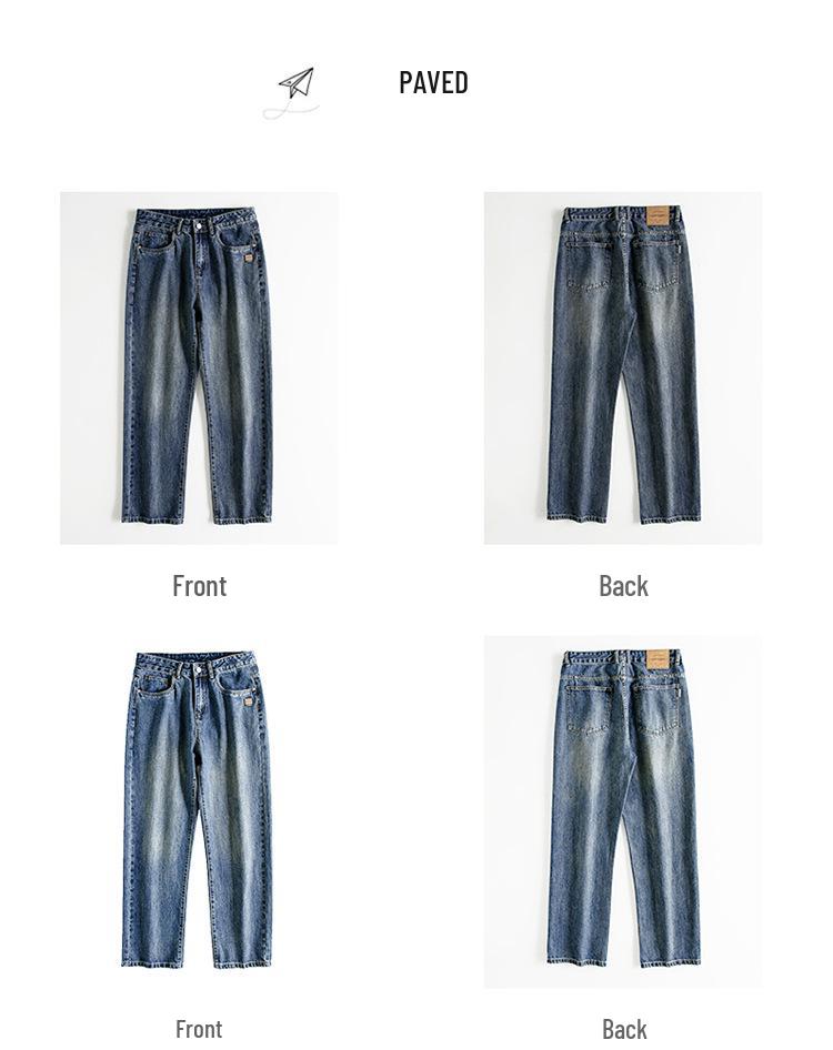 2025 Autumn Men's Blue Straight-Leg Loose Jeans, Fleece-Lined, Plus Size, American Retro Style, Thickened for Warmth.