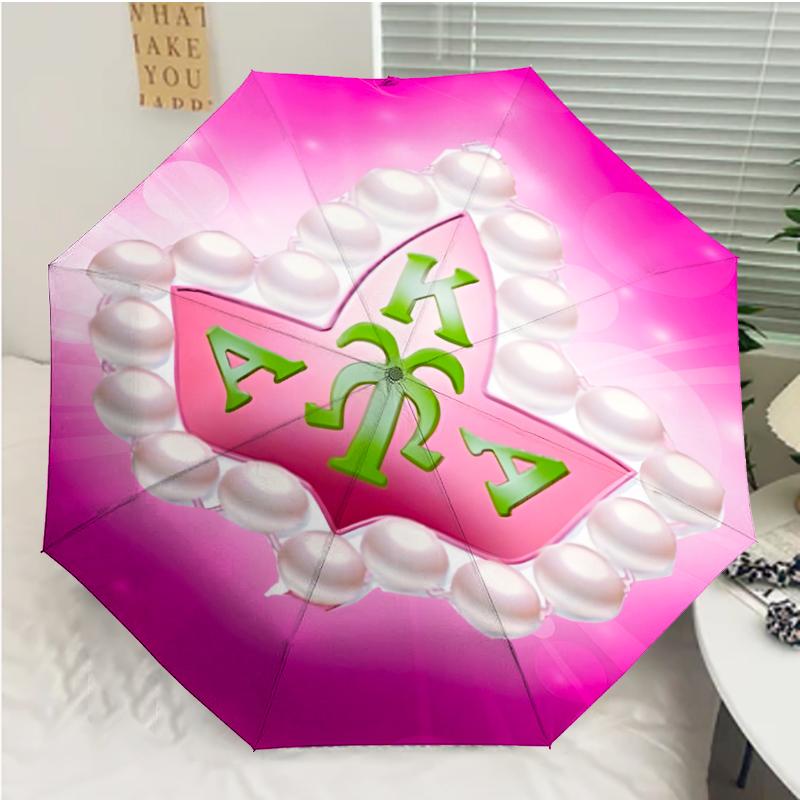 AKA logo9 Print Automatic Umbrella, 8 Rib Iron Frame, Plastic Handle, Suitable for Outdoor Travel &Daily , Ideal Gift