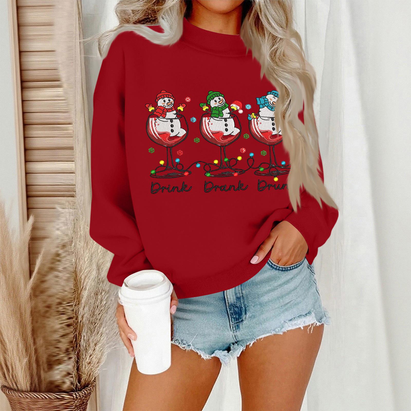 

Женский повседневный модный свитшот с круглым вырезом и длинными рукавами с рождественским принтом XXL красный