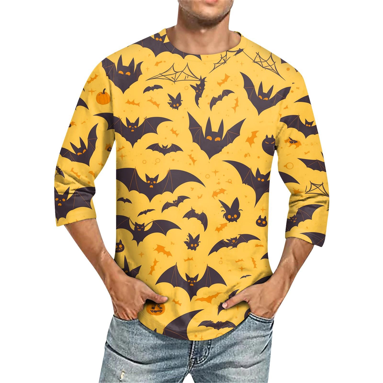 

Мужская однотонная футболка с круглым вырезом и рукавами три четверти XL жёлтый