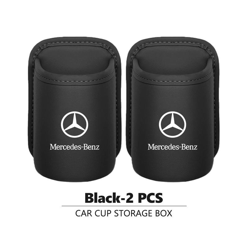 XKJ1 1/2PCS Leather Water Cups Storage Box Auto Accessories For Mercedes Benz C180 C300 W124 W176 W177 C200 C260 GLC CLE CLA AMG