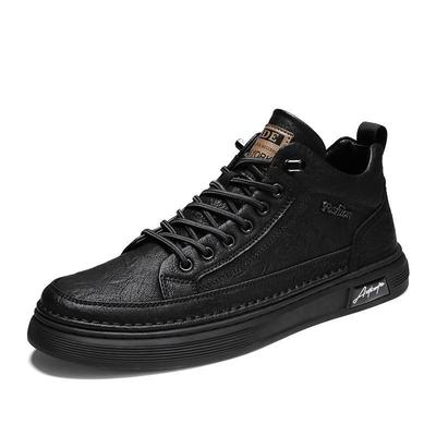 Chinese Sports Shoe Manufacturer's Men's Casual Leather Shoes Black Running Shoes for Summer and Winter Rubber Insole