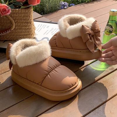 Bow Cotton Slippers Women's Winter Bag Heel Velvet Cotton Shoes, New Ins Girl Style Warm Thick-soled Outer Wear