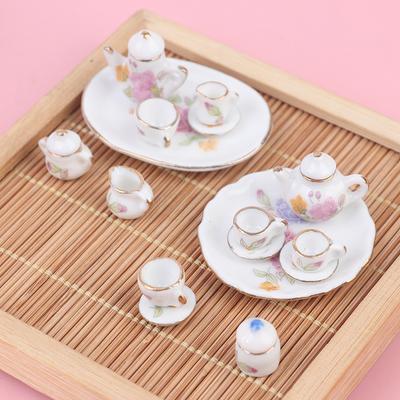 1Pc/8PCS 1/12 Miniature Dollhouse Pink Flower Patten Porcelain Coffee Tea Cups Ceram
