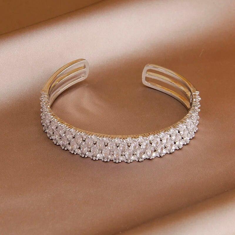 Classical Full Crystal Cubic Zircon Bangles&Bracelet Wide Wedding Bridal Bracelet Ins Fashion Brand Jewelry Open Bracelet