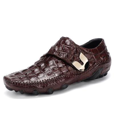 Zapatos de conducción de lujo para hombre, zapatos de cuero genuino, mocasines de cuero de vaca con estampado de cocodrilo, zapatos casuales con broche, zapatos para hombre