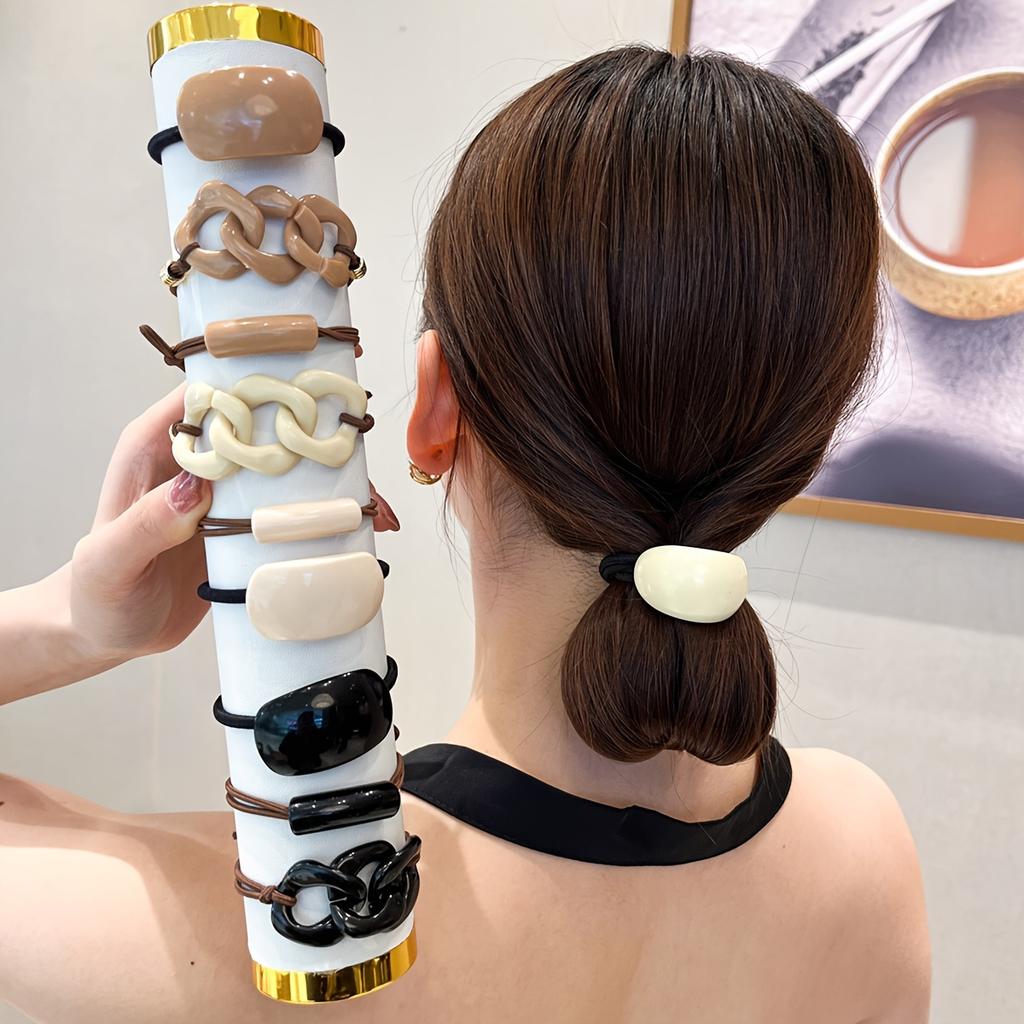 12pcs Elegant Milk Coffee Color Hair Ties - Chic Acrylic Ponytail Holders for Women & Girls, Simple Style Hair Accessories,Valentine'S Day Gift