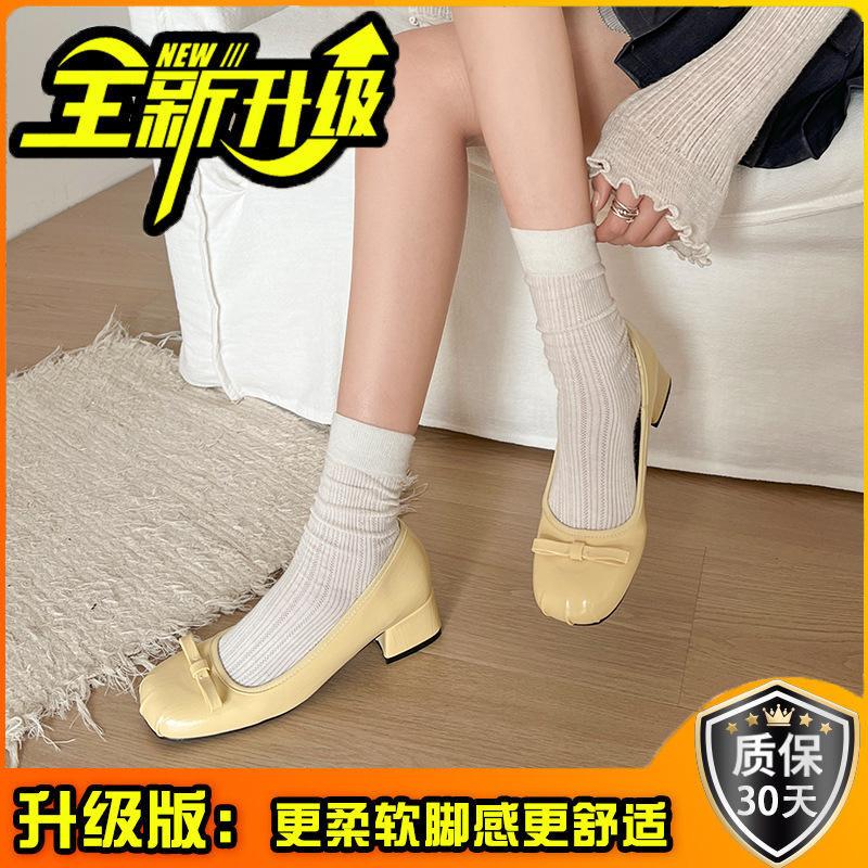 French Retro Light Mouth High Heel Single Shoes Women's 2025 New Summer Bow Flat Grandma Shoes Soft Leather Beanie Shoes
