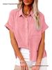 Women's Solid Color Short-Sleeve Cotton Casual Loose Shirt