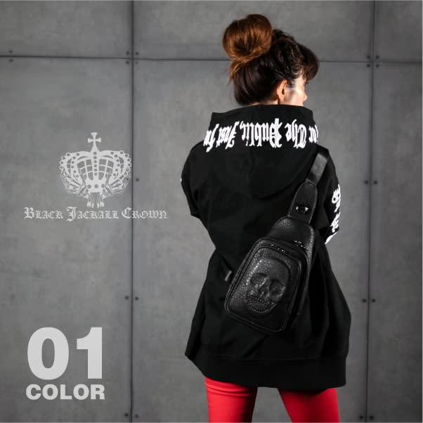 [BLACK JACKALL CROWN] Body Bag/waist Bag for Men and Women with Large Embossed Skull Decoration. Black Jackall Crown TH0208