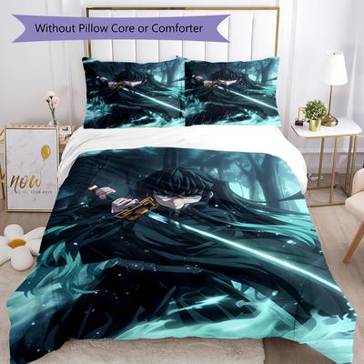 3pcs Demon Slayer5 Design Cover Set - HD Printed Bedding with 1 Cover and 2 Pillowcases - Perfect for Home and Dorm Decor