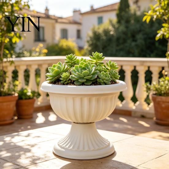 Lightweight Garden Planter Plastic Flower Urn Planter, Goblet-Shaped Plant Pot, Flowerpot with Weather-resistant Pot Drainage Holes for Indoor Outdoor