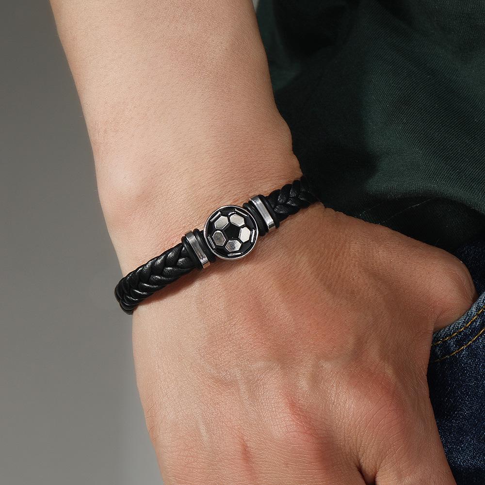 Men's Stainless Steel Luminous Football Team Leather Bracelet - Commemorative Gift