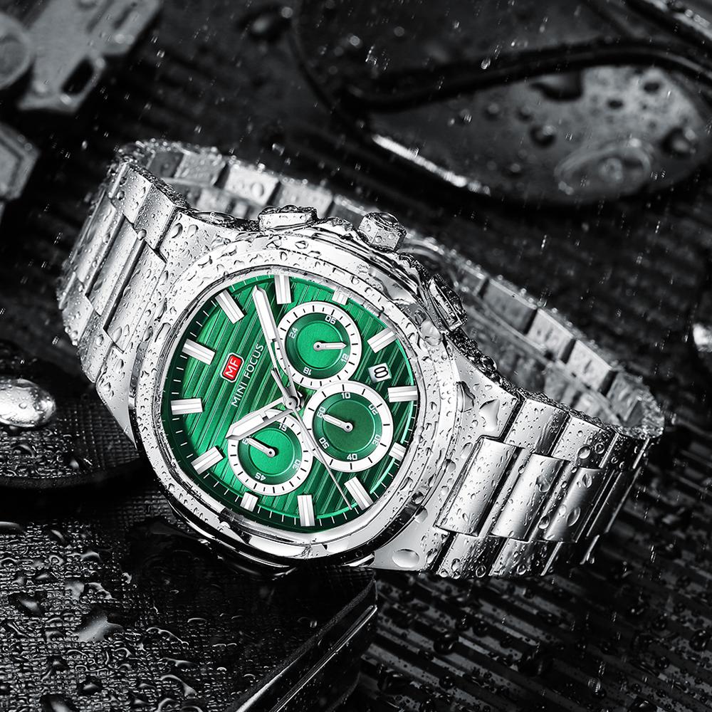 MINI FOCUS Fashion Multifunctional Quartz Watch for Men Luminous Hands Calendar Stainless Steel Strap Business Mens Watches