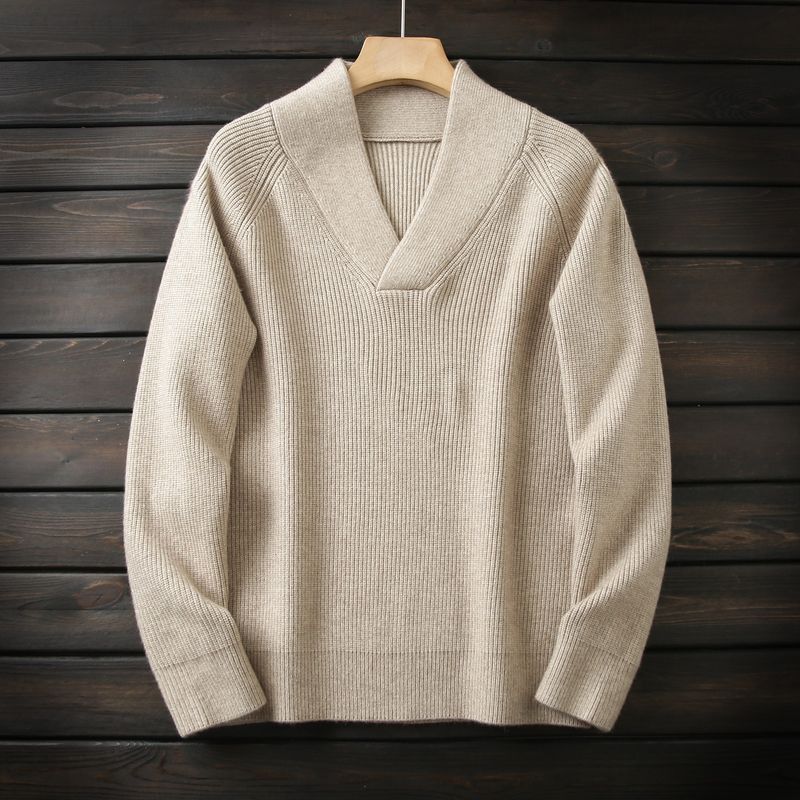 Heavyweight, Limited Quantity! Italian Order Men's Autumn and Winter Thickened Warm Wool Knit Sweater with Large V-Neck