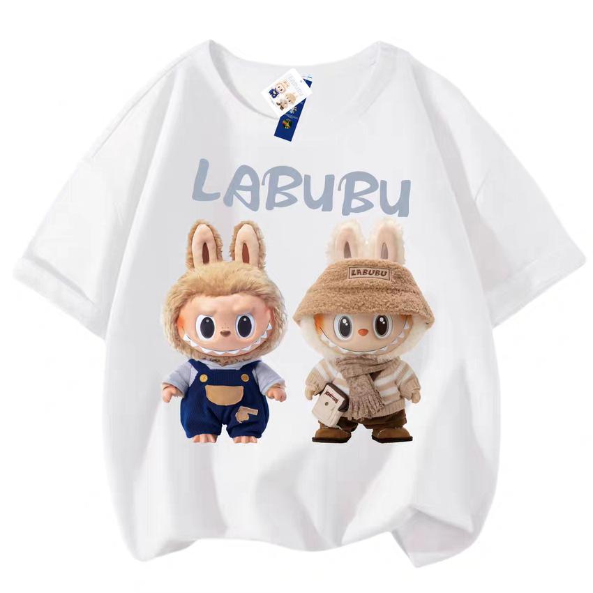 T-shirt da donna con stampa 3D LABUBU Ragazzo Ragazze Manica corta Versatile Casual Trend Abiti Look Famiglia 150