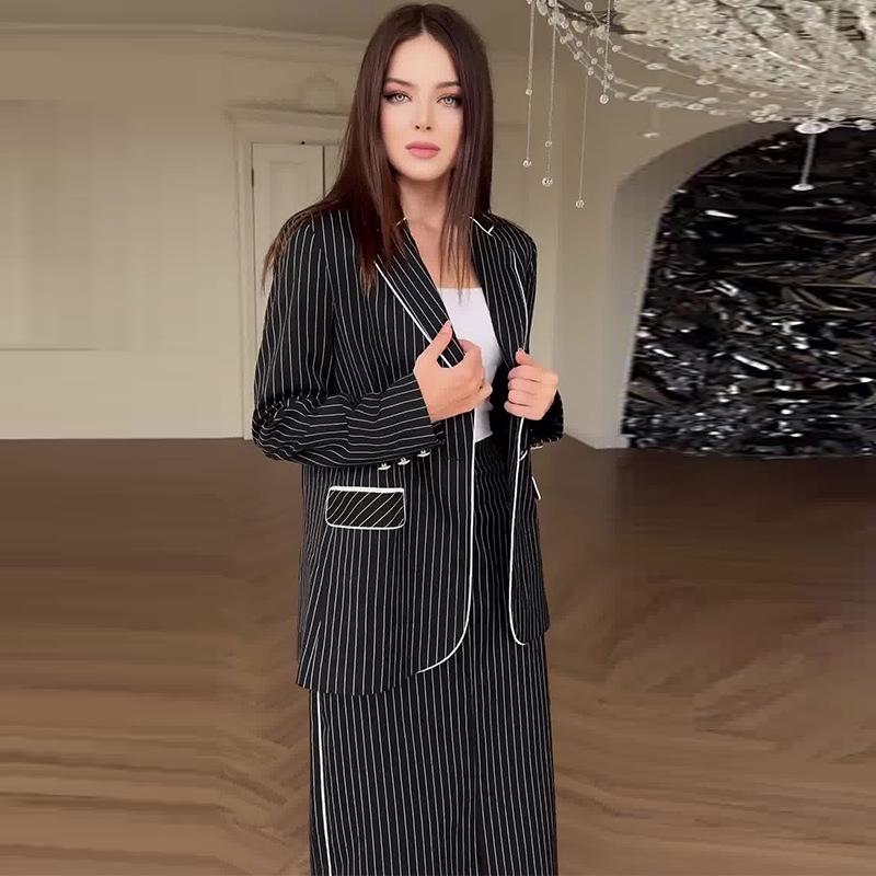 2024 Autumn Women's Solid Color Lapel Suit & Elegant Midi Skirt Set