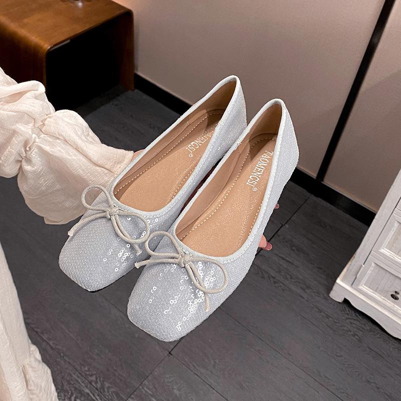 

Модная элегантная минималистичная обувь на мягкой подошве, модные универсальные женские новые весенне-осенние туфли-лодочки с квадратным носком с открытым верхом, однотонные 43 серебряный