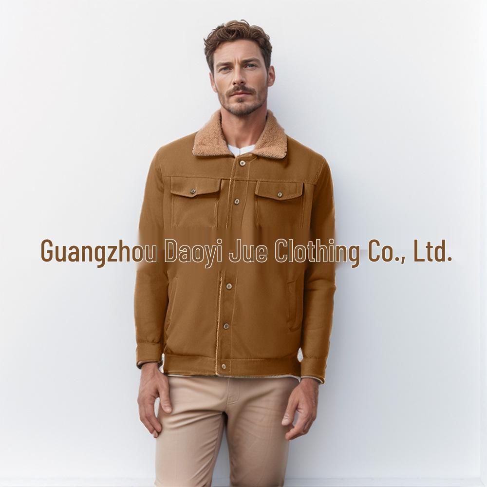 Men's Plus Velvet Autumn-Winter Cotton Workwear Coat - High Quality, European Large Size, Stylish & Handsome