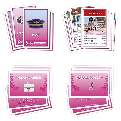 Monopoly: Barbie Edition Board Game, Ages 8+, 2-6 Players, Fun Family Game for Kids and Adults, Includes 6 Barbie-Themed Pink Zinc Tokens, Kids Gift