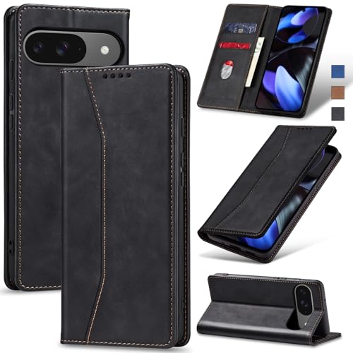 Applicable To Google Pixel9pro Mobile Phone Case Solid Color Plug-in Card Magnetic Protective Case Black