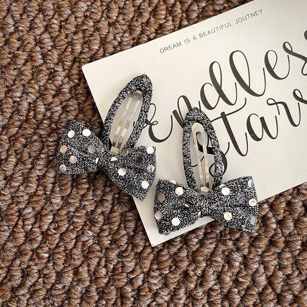 Silver-Gray Sequin Bow Hair Clip for Kids