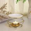 Metal Essential Oil Burner Wax Melt Burner With Ceramic Bowl, Home Decorative Tea Light Candle Holder Aroma Diffuser, Round Shape - PR