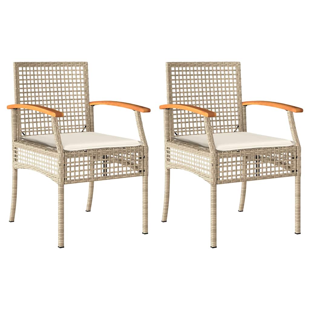 Garden Chairs with Cushions 2 pcs Beige Poly Rattan & Acacia Wood