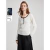 ELLE Women's Color Block Lambswool Henley Knit Sweater