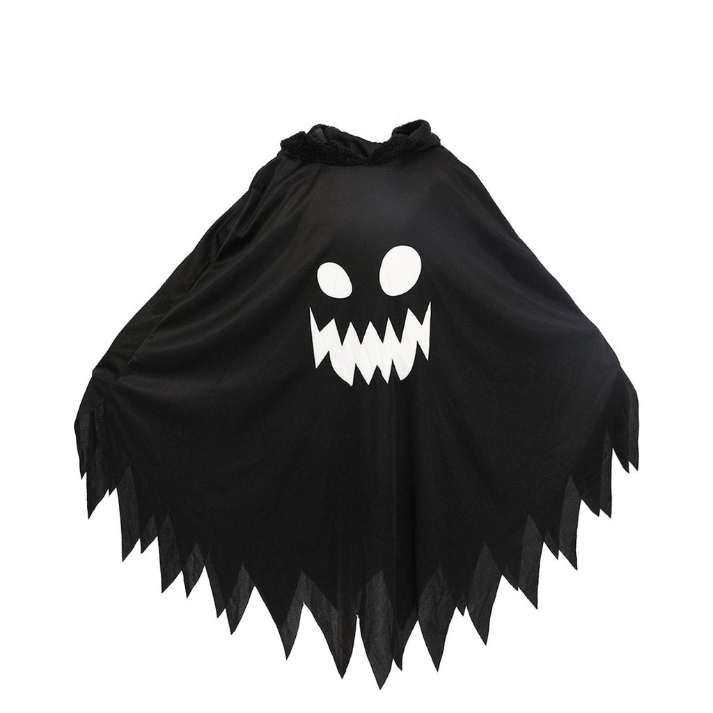 Luminous Ghost Face Halloween Cape for Kids - Glowing Black & White Costume Shawl