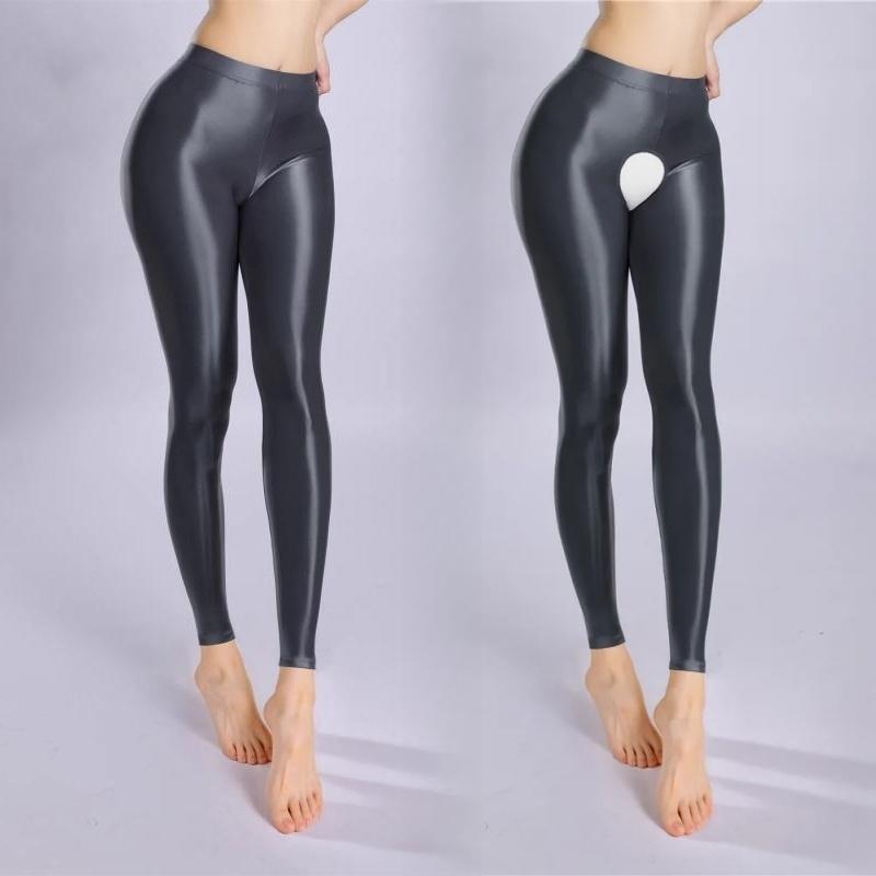3 Größen Low Waist Damenstrumpfhosen Mit Offenen Zehen Glatte Haptik Nylon Strumpfhosen T-Schritt/Offener Schritt Öl Glänzend Pole Dance Clubwear
