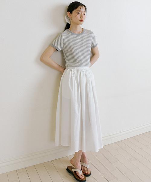 Lingseoul Rayon Blended Shirring Skirt-Ivory