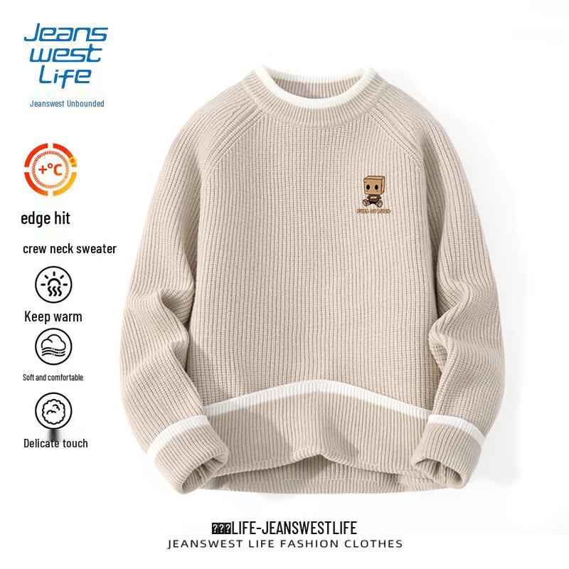 

JEANSWEST LIFE Men s Contrast Trim Round Neck Sweater L