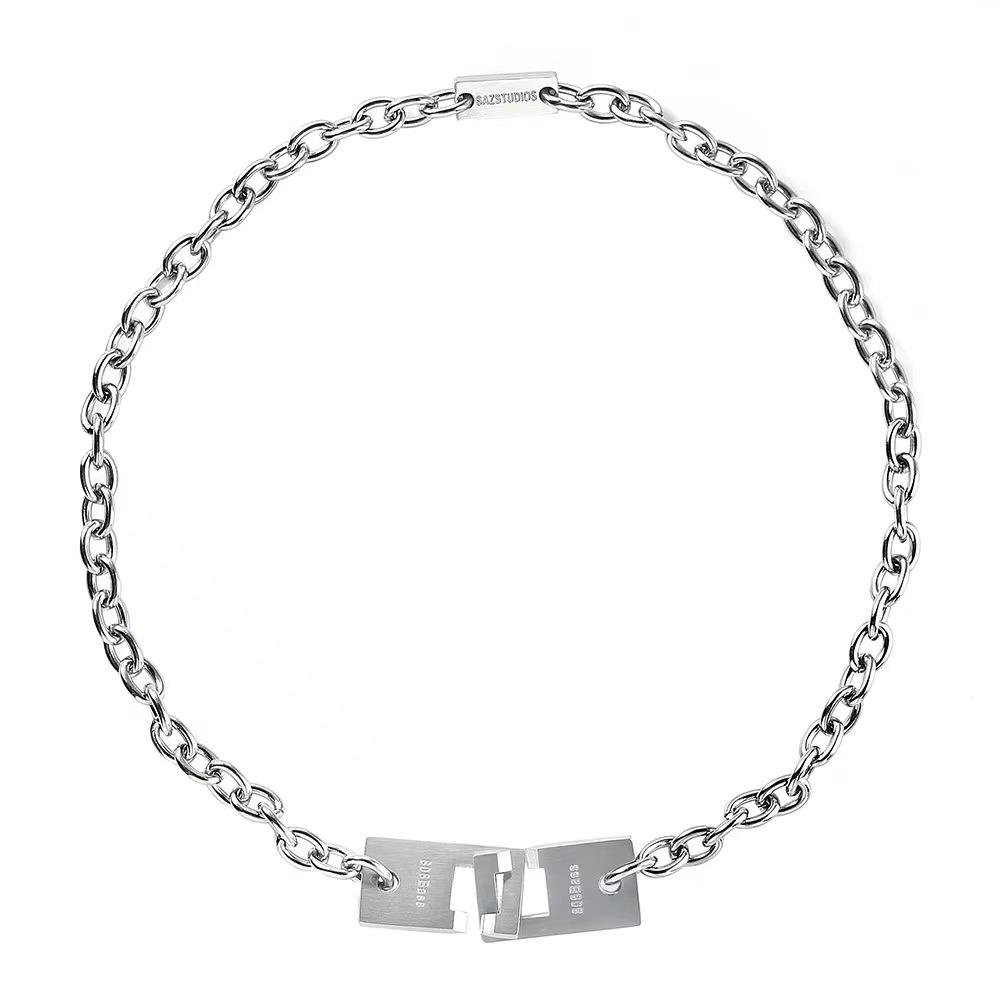 

European and American personalized square necklace ins hip-hop tide year titanium steel pendant thick chain