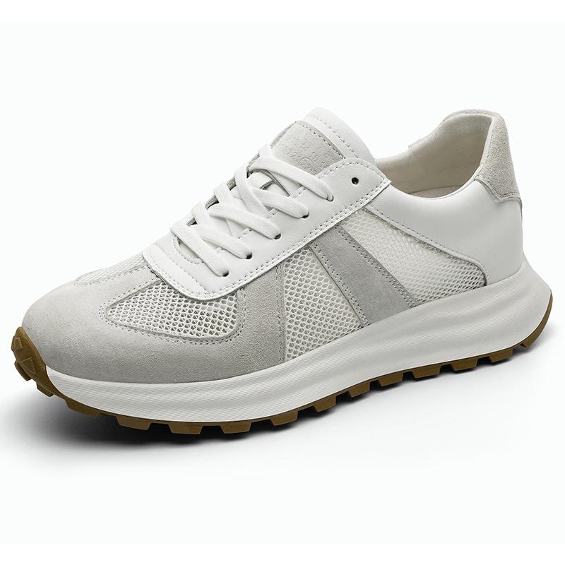 Men's White Breathable Thick-Soled Platform Sneakers - Discreet 8cm Height Boost Casual Dad Shoes