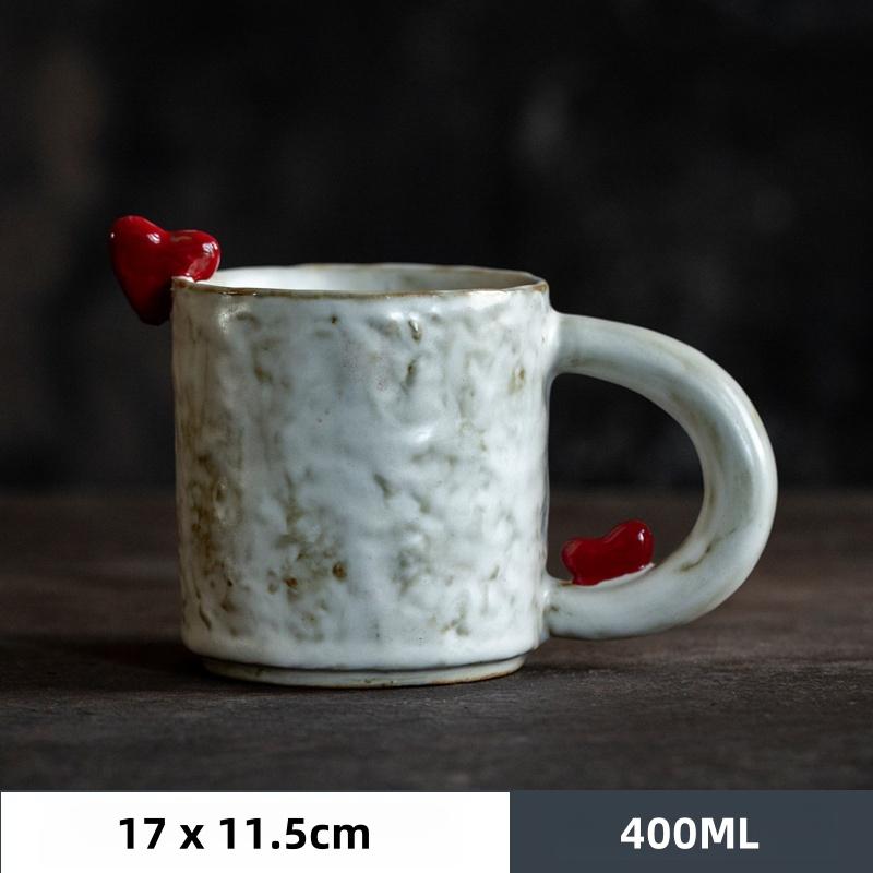 

400ML Ceramic Mug Water Cup High-end Feel Light Luxury Cup Chinese Style Large Capacity Heart-shaped Women Coffee Cup 301-400ml
