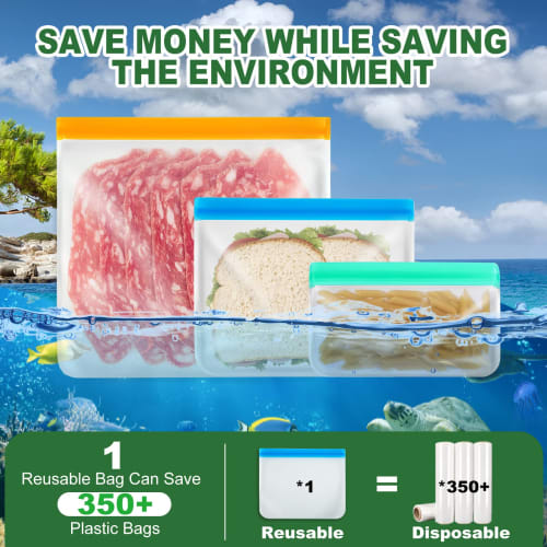 10 Pack Reusable Ziplock Bags Silicone Bags, 3 Large Food Storage Bags Gallon Freezer Bags 4 Reusable Sandwich Bags Zip Lock 3 Snack Bags, Lunch Home