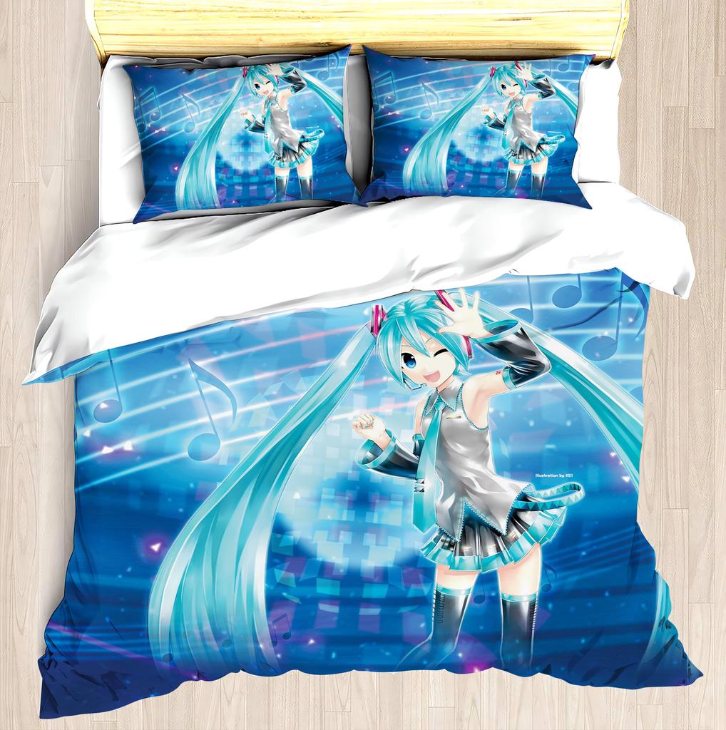 Hatsune Miku Anime Haus Schlafzimmer Komfort Nordisches Polyester Material Geeignet für Kinder und Erwachsene 3-teiliges Set