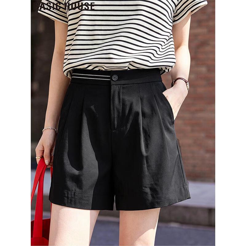 Basic House High-Waisted Straight-Leg Suit Shorts M чёрный