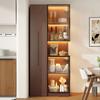 Display Cabinet 70×38×160 Cm with Pull-out Shelf – Double-glass Floor Display Case LED, MDF Cabinet Walnut, for Living Room, Dining Room, Kitchen