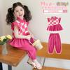 Girls' Summer Outfit Set 2026 New Style Baby Girl Stylish Flying Sleeve Checkered Doll Shirt Mosquito Proof Pants Thin Two-piece Set